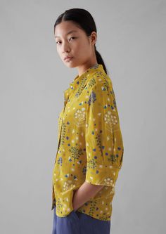 Collector Print Crepe Shirt | Golden Ochre | TOAST Linen Pillow Covers, Puffed Sleeves, Mother Of Pearl Buttons, Short Shirts, Dress Pant, Elbow Length Sleeve, Cotton Bag, The Collector, Mother Of Pearl