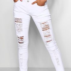 -New With Tag -Never Worn Before -White Ripped Jeans -No Flaws -Smoke Free And Pet Free Home -Feel Free To Ask Any Questions Or Make Offers Edgy White Bottoms For Fall, Edgy Fitted White Jeans, Edgy White Fitted Jeans, White Edgy Jeans For Spring, Edgy White Jeans For Spring, White Ripped Jeans, Jeans Women, Jeans Color, Ripped Jeans