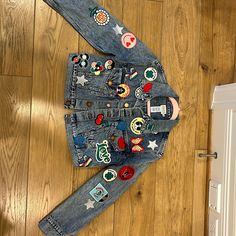 Cutest Jean Jacket. Worn Twice, In Perfect Condition!! Blue Winter Outerwear With Patches, Trendy Blue Outerwear With Patches, Designer Blue Denim Outerwear, Designer Blue Denim Jacket For Fall, Jean Jacket With Patches, Patch Denim Jacket, Jacket With Patches, Jean Jacket Patches, Cute Jean Jackets