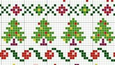 a cross stitch christmas tree pattern in red, green and yellow