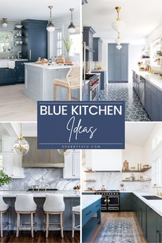 blue and white kitchen ideas with text overlay