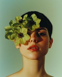 a woman with flowers in her hair