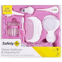 safety 1st deluxe health care and grooming kit in pink packaging with instructions on how to use it