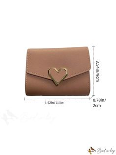 BirdinBag - Stylish PU Trifold Wallet with Heart Decor and Exquisite Stitching Rectangular Bags With Card Slots For Valentine's Day, Heart-shaped Brown Bag For Everyday Use, Pink Heart-shaped Wallets For Gifts, Pink Heart-shaped Wallet For Gift, Heart-shaped Pink Wallet As Gift, Rectangular Wallets For Daily Use On Valentine's Day, Beige Envelope Wallet For Gift, Beige Envelope Wallet As A Gift, Brown Heart-shaped Bag