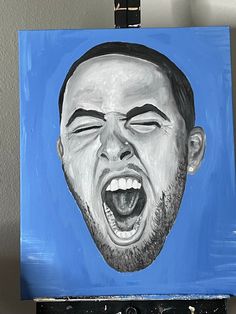 a painting of a man with his mouth open