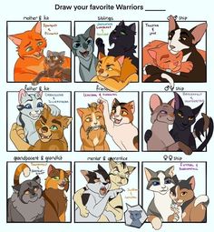 the different types of cats that are in each character's body and face, with their names on them