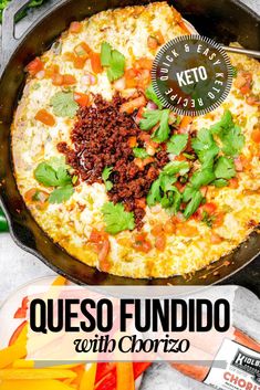 Guys, if there was ever a recipe you need to make ASAP, it's this Queso Fundido with Chorizo skillet 😍 It's the PERFECT blend of ooey gooey melty cheese, smoky + spicy Mexican chorizo, and some peppers and onions for extra flavor!

#ketodishes #ketorecipes #ketomeals #ketosis #ketodiet Slow Cooker Chorizo Queso, Queso And Chorizo Dip, Chorizo Queso Dip Oven, Quest Fundido With Chorizo, Queso Fundido With Chorizo Pioneer Woman, Food Justice, Queso Fundido, Chorizo Recipes, Lo Carb Recipes