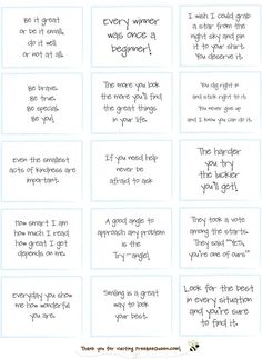 handwritten note cards with the words, every winner was once a beginner's guide