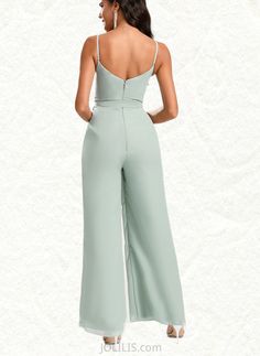 Danna Jumpsuit/Pantsuit Cold Shoulder Cowl Floor-Length Chiffon Bridesmaid Dress With Ruffle UKP0020219 Fabric:: Chiffon Embellishment:: Ruffle Length:: Floor-Length Neckline:: ColdShoulder,Cowl Straps&Sleeves:: Sleeveless,SpaghettiStraps BackStyle:: BackZip FullyLined:: NO Built-InBra:: Yes Boning:: No Silhouette:: Jumpsuit/Pantsuit Features:: Belt/Sash,Pockets,Convertible ModelName:: Alina Height:: 5.8ft（176cm） Bust:: 32in（82cm） Waist:: 24in（61cm） Hips:: 35in（89cm） WearingSize:: US2/UK8/EU34 This dress could be custom made, there are no extra cost to do custom size and color. Chiffon V-neck Jumpsuits And Rompers For Party, Fitted Sleeveless Jumpsuit For Prom, Sleeveless Jumpsuits And Rompers For Summer Wedding, Sleeveless Fitted Jumpsuits And Rompers For Prom, Sleeveless Jumpsuits And Rompers For Wedding Guests In Summer, Elegant Solid Color Summer Suits, Elegant Sleeveless Jumpsuits And Rompers For Banquet, Fitted V-neck Jumpsuit For Wedding Guests, Fitted Jumpsuits And Rompers For Summer Banquet