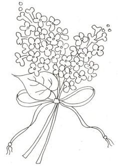 a bouquet of flowers is drawn in black and white with a bow on the side