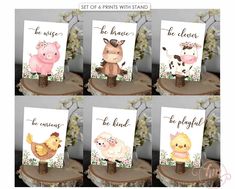 six cards with farm animals and the words be brave