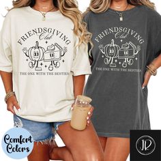 Celebrate your Friendsgiving in style with our Friendsgiving Group Shirt, perfect for creating lasting memories at your Thanksgiving gathering. These Comfort Colors® Thanksgiving Matching Shirts are ideal for groups, making your family dinner even more special. Show off your bond with these Best Friend Shirts, designed for comfort and festive fun! See our other designs at https://jollyrodgerscreation.etsy.com  Welcome to Jolly Rodgers Creations! We're delighted to have you here. At Jolly Rodgers Friendsgiving Tshirt, Thanksgiving Gathering, Friend Shirts, Friend Shirt, Best Friend Shirts, Group Shirts, Graphic Design Software, Matching Shirts