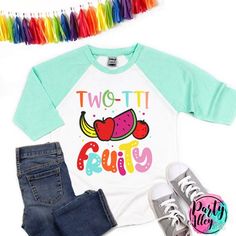 Multicolor Casual Top For First Birthday, Casual Multicolor Tops For First Birthday, 2nd Birthday Fruit Theme, Twotti Fruity Outfit, Sweet T-shirt For Summer Birthday, Playful Green T-shirt For Birthday, Cute Strawberry Print Top For Birthday, Twotie Frutti Birthday, Sweet Summer Birthday T-shirt