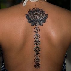 the back of a woman's neck with tattoos on it