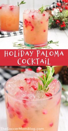 two glasses filled with holiday paloma cocktail