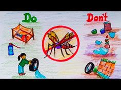 a child's drawing with the words don't stop and an image of a mosquito