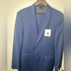 Brand New, But Few Tiny Holes In The Back. Idk How They Happened. They Should Be Shown In The Pics. Luxury Calvin Klein Notch Lapel Suits, Navy Suit, Klein Blue, Mens Suits, Blazer Suit, Calvin Klein, Man Shop, Slim Fit, Blazer