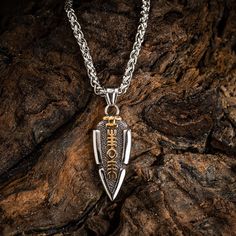 This Odin's Spear necklace is perfect for those who want to show their true Viking style. With a dual-color, double-sided design, it's sure to make a statement. Made of stainless steel, it's both durable and stylish. Stainless Steel chain included: approx. 24" (60cm) Viking Style Silver Stainless Steel Jewelry, Viking Style Metal Necklace For Gift, Viking Style Stainless Steel Necklace For Gift, Viking Style Silver Stainless Steel Necklaces, Viking Style Stainless Steel Silver Necklaces, Silver Viking Stainless Steel Necklaces, Nickel-free Viking Style Stainless Steel Jewelry, Viking Style Stainless Steel Pendant Necklace, Silver Viking Style Metal Necklace