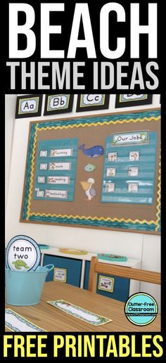 the beach theme is great for this freebie's classroom printables pack