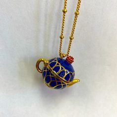 This Adorable Kate Spade Teapot Necklace Makes A Beautiful Gift For Mom! Or Anyone Who Loves The Whimsical Beauty Of Kate Spade! Deep Blue With Gold Lines And A Red Gem Lid, Chain Is 16” Long With Extra Links To Extend 22” And Teapot Opens Up Like A Locket! Teapot Necklace, Gold Line, Kate Spade Jewelry, Locket Necklace, Gift For Mom, Deep Blue, Blue Gold, Tea Time, Locket