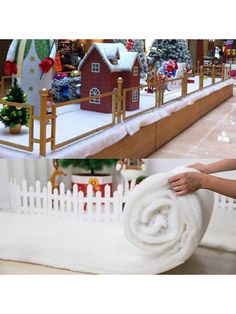 two pictures show how to make a fake christmas village