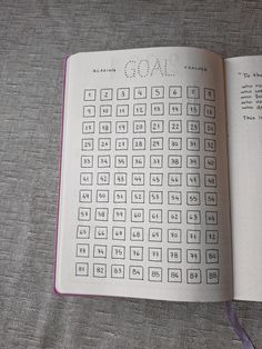 an open notebook with numbers and times on the pages, sitting on a tablecloth