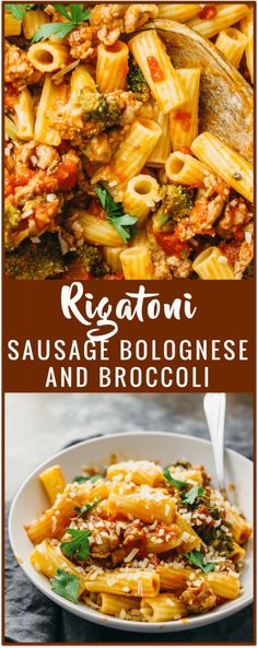 the recipe for rigan sausage and broccoli is shown in this collage