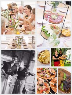 a collage of photos with people and food on the table in different stages of creation