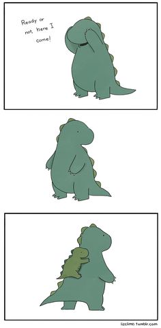 an image of dinosaurs that are in different stages of being hugged by each other