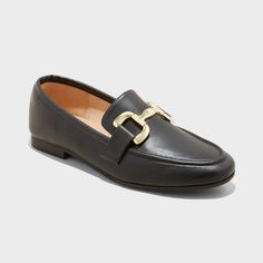 Add a classic twist to your footwear with these Carolyn Loafers with Memory Foam Insole from A New Day™. The faux-leather upper features a closed round-toe silhouette, enhanced with a gold-tone buckle on the front for a touch of glam sophistication. Set on a 0.06-inch block heel, these slip-on loafers boast a memory foam insole and recycled polyester lining for all-day comfort. Plus, they pair beautifully with both dressy and casual outfits. Beach Socks, Office Fits, Mule Flats, Mary Jane Ballet Flats, Western Ankle Boots, Professional Shoes, Platform Loafers, Womens Jordans, Rubber Shoes