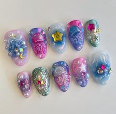 Summery Nails, Pretty Gel Nails, Really Cute Nails, Kawaii Nails, Dream Nails, Cute Nail Designs, Funky Nails, Dope Nails, Cute Acrylic Nails