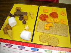 two pictures of different food items on a cutting board, with one cut in half and the other made out of paper