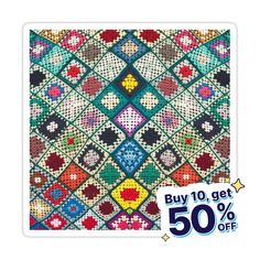 an image of a colorful pattern with the words buy 10 get 50 % off on it