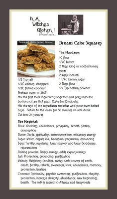 the recipe for dream cake squares is shown