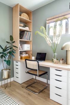 the instagram page shows an image of a desk with a laptop and bookshelf