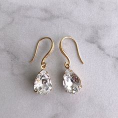 Gold wedding earrings teardrop bridal earrings simple