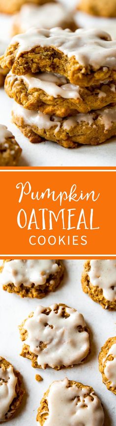 pumpkin oatmeal cookies with icing on top