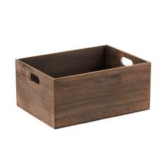 a wooden box with handles is shown on a white background and it has a hole in the middle