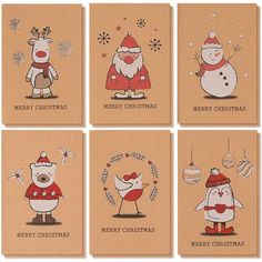 six christmas cards with cartoon characters on them