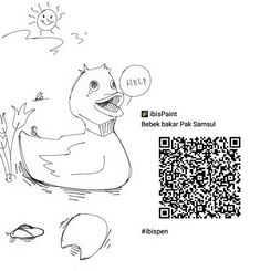 a drawing of a duck in the water with a qr code attached to it