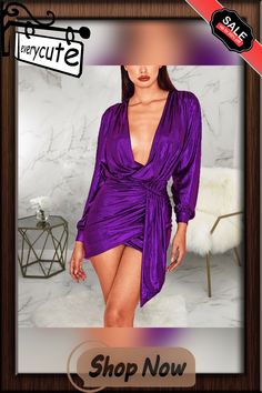 Sexy Fashion Slim Fit V-neck Dress Fitted Purple V-neck Dress For Party, Chic Spring Bodycon Dress With Surplice Neckline, Glamorous Spring V-neck Party Dress, Purple Fitted V-neck Dress For Party, V-neck Dresses For Spring Night Out, Flirty V-neck Dress For Party Season, Purple V-neck Dress For Party Season, Trendy Purple V-neck Dress, Chic Bodycon V-neck Evening Dress