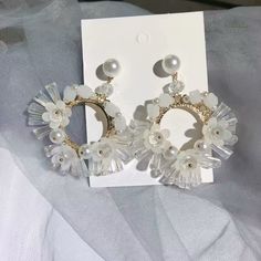 Material: Crystal Style: Korean Style/Korean Style Color: As Main Image 1, Style 2 Fashion Element: Geometry White Hoop Earrings For Spring Party, White Spring Party Hoop Earrings, Spring Party White Hoop Earrings, Elegant Summer Flower Earrings, Style Korean, Fashion Earrings, Geometry, Women's Earrings, Korean Fashion