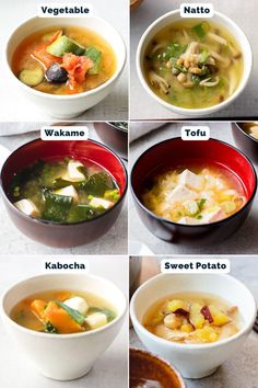 different types of soups are shown here