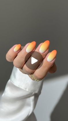 Aistė Haas on Instagram: "🌽🎃✨ candy corn ombre nails for the touch of halloween sweetness 🧡🍂

*all the products used are linked on my amzn in the bio 
_____
*affiliate #fallnails #sparklynails #ombrenails  #orangenails #nails #nailinspo #nailtutorials #diynails yellow white orange gradient nails, almond nails, simple classy autumn Halloween 
candy nails"