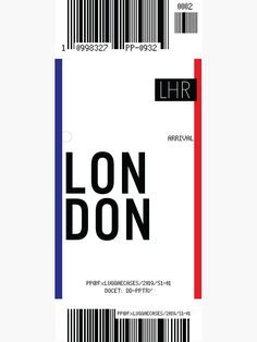 a barcode with the words london on it and an image of a red white and blue stripe