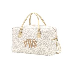 Viv & Lou Natural Leopard Travel Bag. Simple Monogram, Leopard Print Bag, Side Road, Pj Pants, Travel In Style, Leather Accents, Jewelry Case, Travel Style, Home Gifts