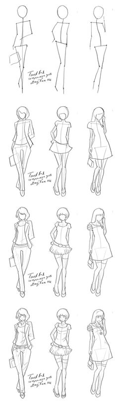 how to draw people in different poses for the animation character model, from front and back view