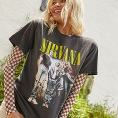 Nirvana Graphic Print Oversized Band T-Shirt, Size Medium, Nwt New With Tag. *Note; Last 3 Stock Photos Are Slightly Different (Darker) In Color. Ptp 21” A8-2017 Womens Oversized Tee, Nirvana Shirt, Rocker Tee, Graphic Band Tees, Oversized Graphic Tee, Yellow T Shirt, Womens Crewneck, Boyfriend T Shirt, Urban Outfitters Tops