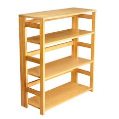 a wooden shelf with three shelves on each side