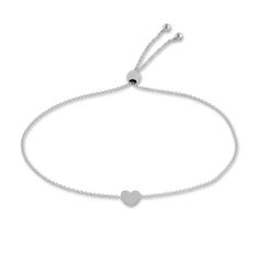 A meaningful heart station shimmers elegantly in the center of this timeless women's bolo bracelet. Fashioned in 14K white gold, the cable chain secures in place with a bolo clasp. Elegant Heart Bracelet With Adjustable Chain, Classic Adjustable Heart Bracelet For Valentine's Day, Classic Adjustable White Gold Heart Bracelet, Adjustable Classic Heart Bracelet For Valentine's Day, Classic Adjustable Jewelry With Heart Charm, Classic Adjustable Heart Charm Jewelry, Sterling Silver Heart Bracelet With Adjustable Chain For Anniversary, Adjustable Fine Jewelry Heart Bracelet For Anniversary, Adjustable White Gold Heart Bracelet